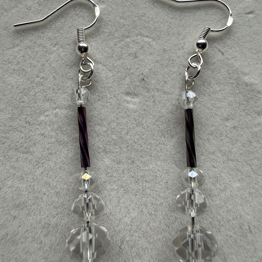 Elegant Silver Colorful and Clear Crystal Beaded Dangle Earrings Style# 034